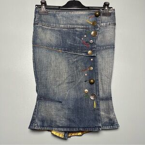 Miss Sixty Vintage Y2K Blue Denim Jean Midi Skirt Mermaid Button Up Women’s XS